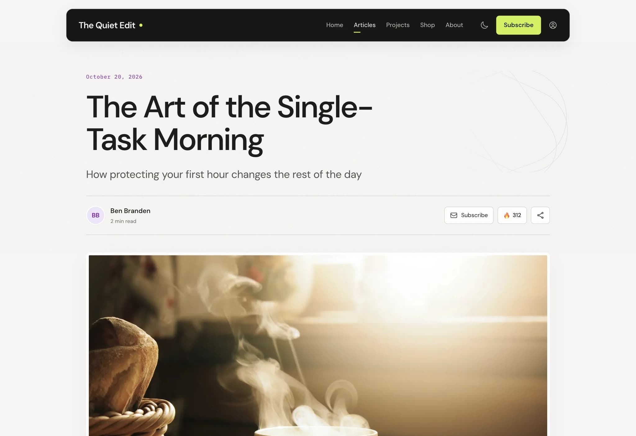 An article on The Quiet Edit: The Art of the Single-Task Morning