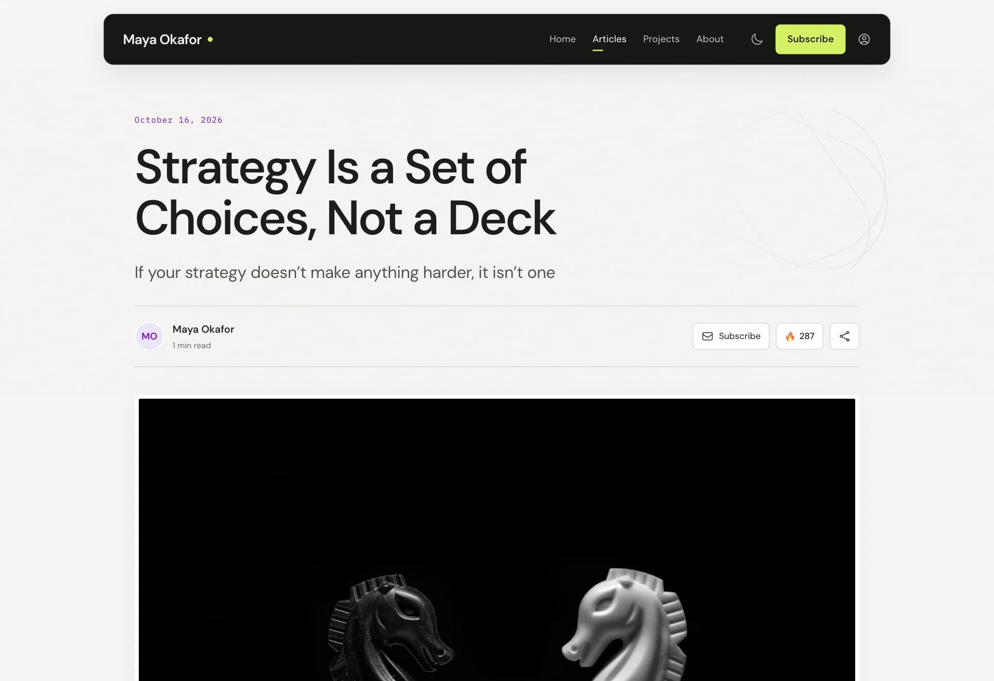 An essay on Maya Okafor’s site: Strategy Is a Set of Choices